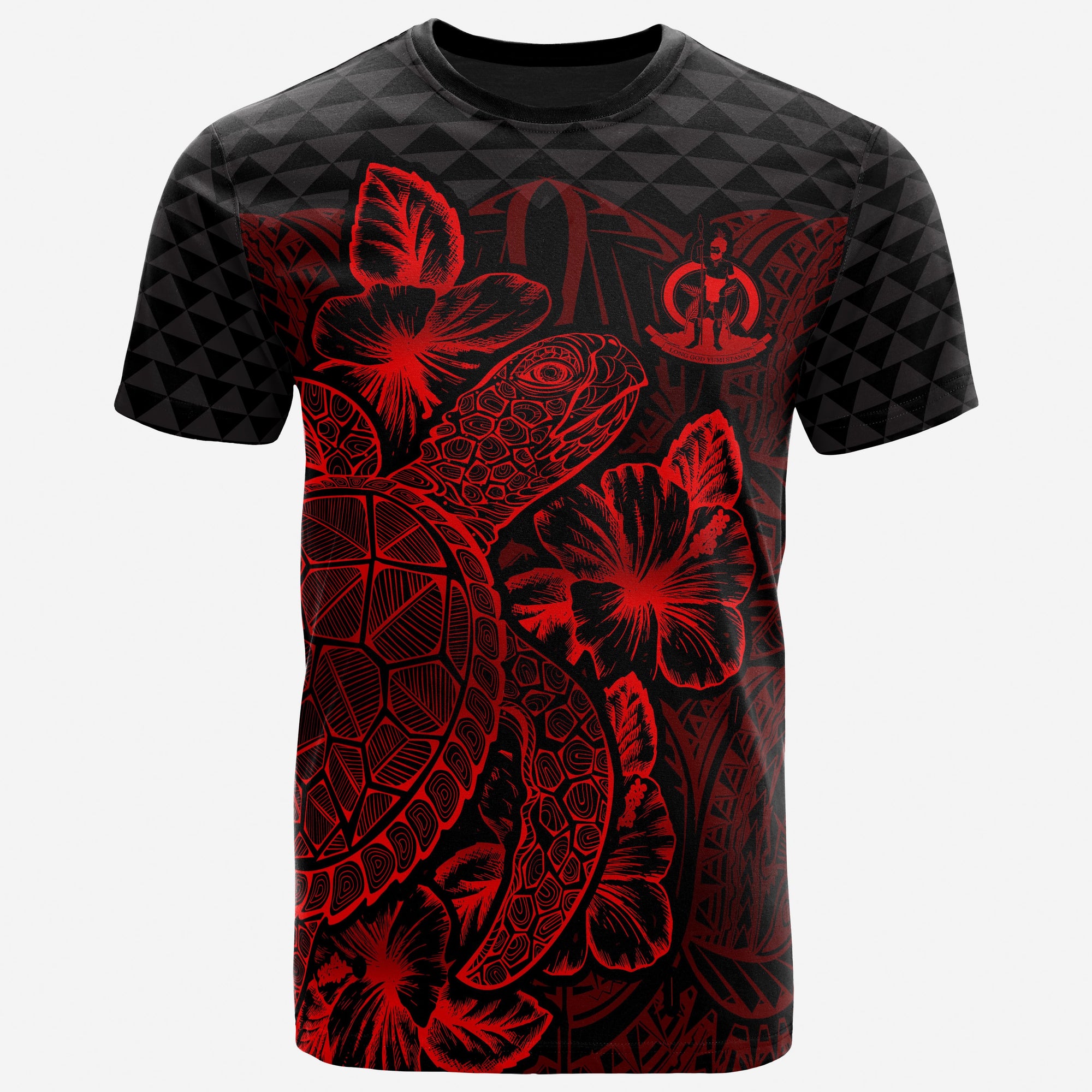 Vanuatu T Shirt Vanuatuan Coat of Arms Turtle Hibiscus Red Unisex Red - Polynesian Pride