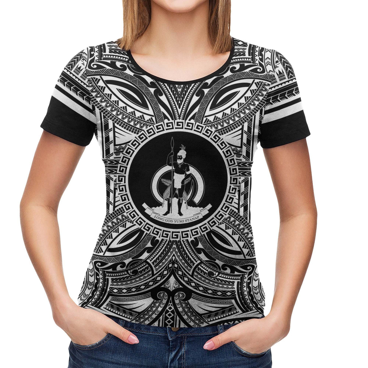 Vanuatu T Shirt Vanuatuan Coat of Arms Polynesian White Black - Polynesian Pride