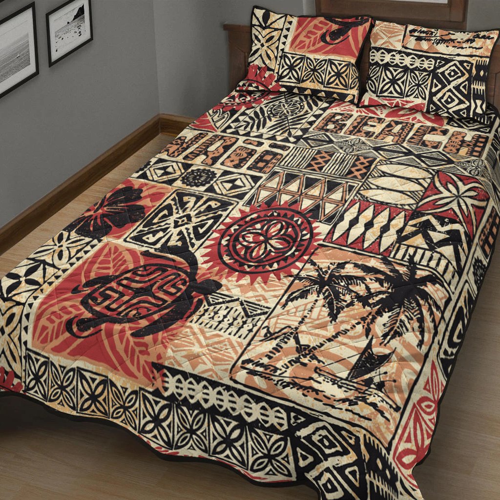 Hawaii Quilt Bed Set - Hawaiian Style Tribal Fabric Patchwork - Polynesian Pride