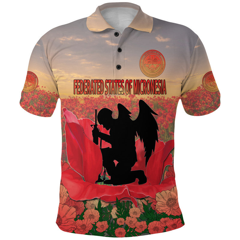 Federated States of Micronesia Veterans Day Polo Shirt Angel Wing LT9 Red - Polynesian Pride