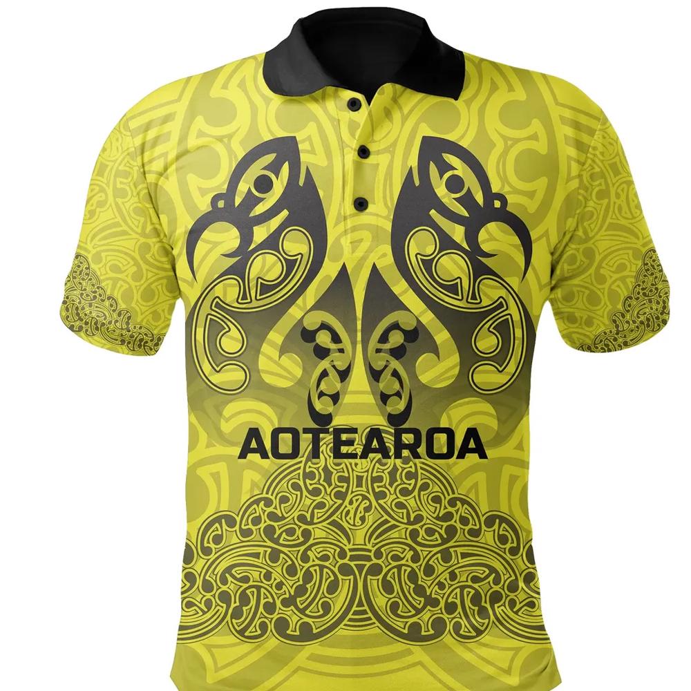 Aotearoa Maori Rugby Polo Shirt New Zealand Mount Taranaki Manaia Unisex Yellow - Polynesian Pride