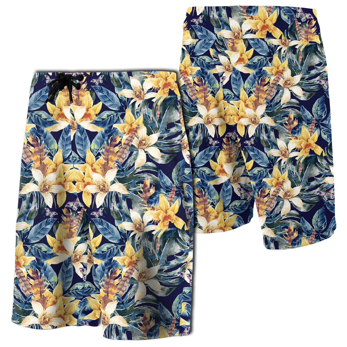 Vintage Floral Board Shorts Men Blue - Polynesian Pride