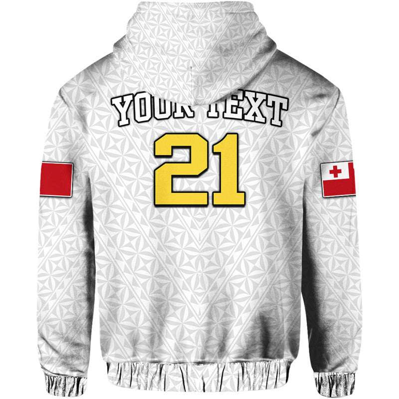 Custom Mate Maa Tonga Rugby Hoodie Tongan Kupesi White Style LT9 - Polynesian Pride