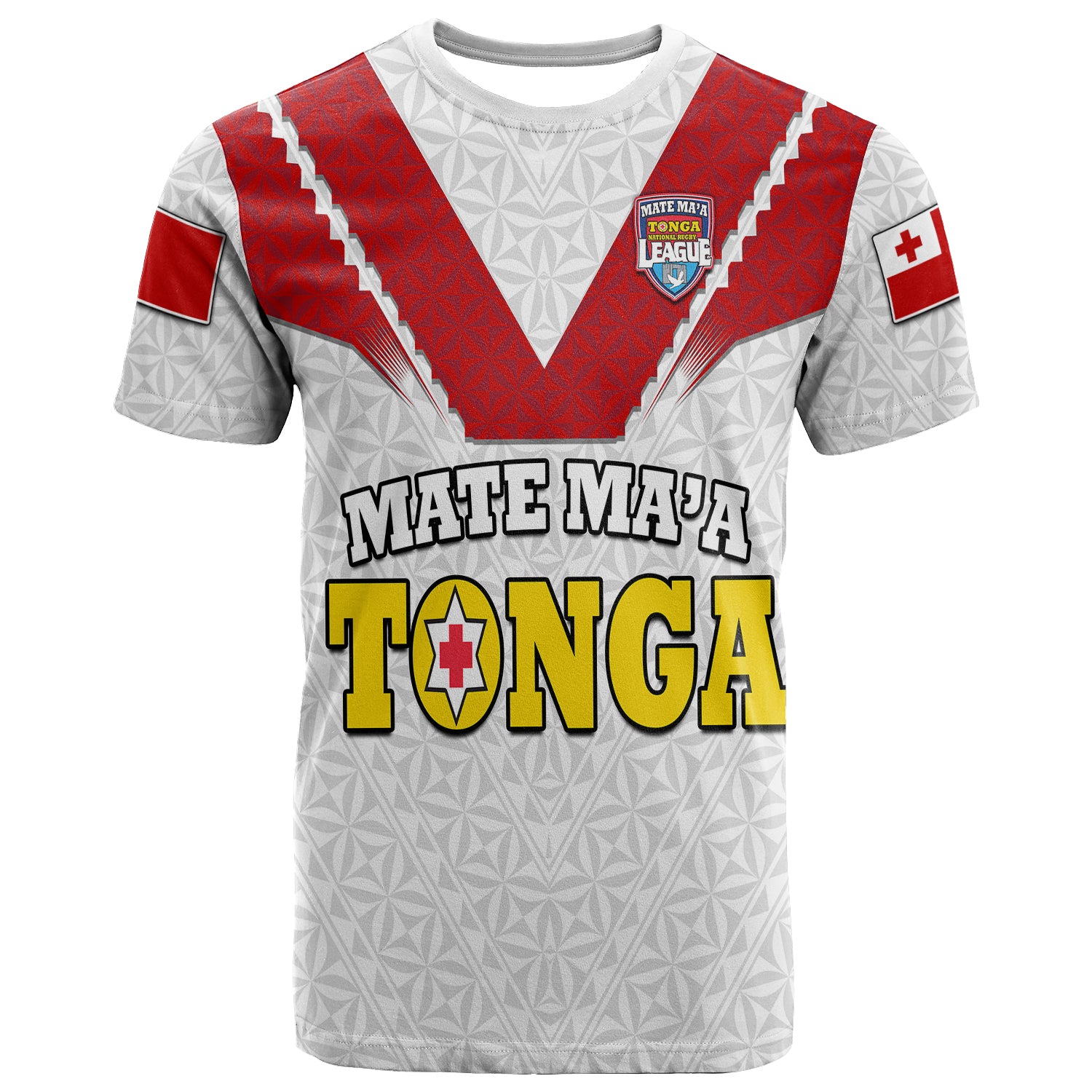 Mate Maa Tonga Rugby T Shirt Tongan Kupesi White Style LT9 - Polynesian Pride