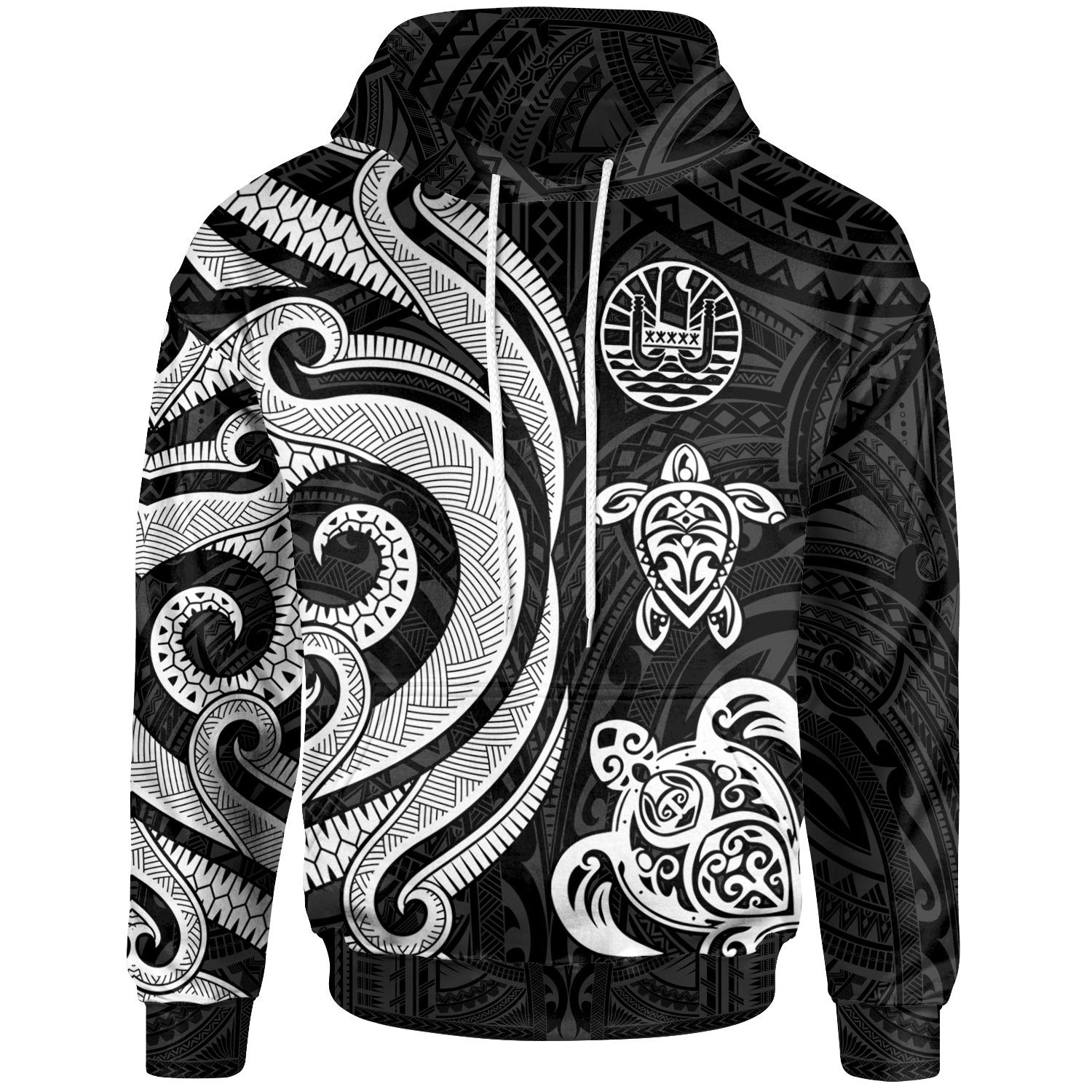 Tahiti Polynesian Hoodie White Tentacle Turtle Unisex White - Polynesian Pride
