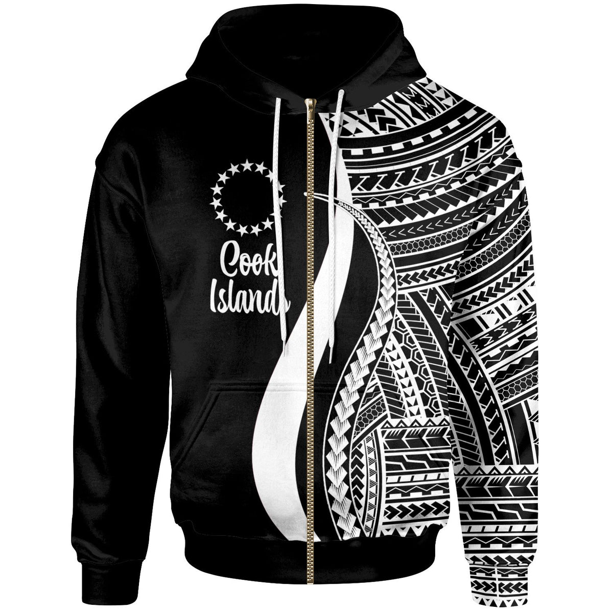 Cook Islands Zip up Hoodie White Tentacle Tribal Pattern Unisex White - Polynesian Pride