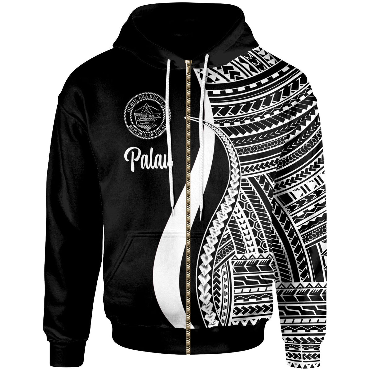 Palau Zip up Hoodie White Tentacle Tribal Pattern Unisex White - Polynesian Pride