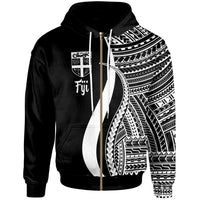 Fiji Zip up Hoodie White Tentacle Tribal Pattern Unisex White - Polynesian Pride