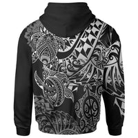 Tahiti Polynesian Hoodie White Turtle Hibiscus Flowing - Polynesian Pride