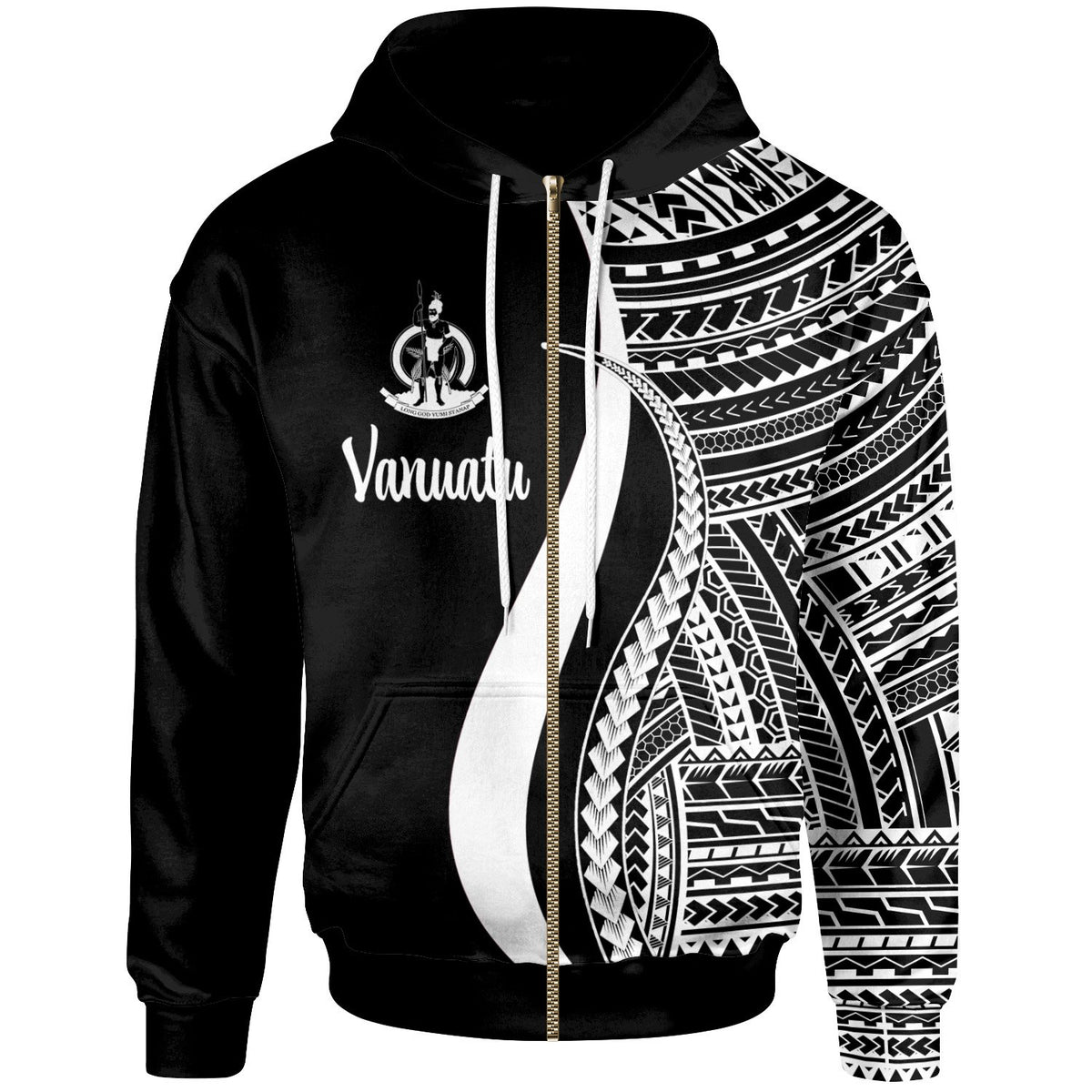 Vanuatu Zip up Hoodie White Tentacle Tribal Pattern Unisex White - Polynesian Pride