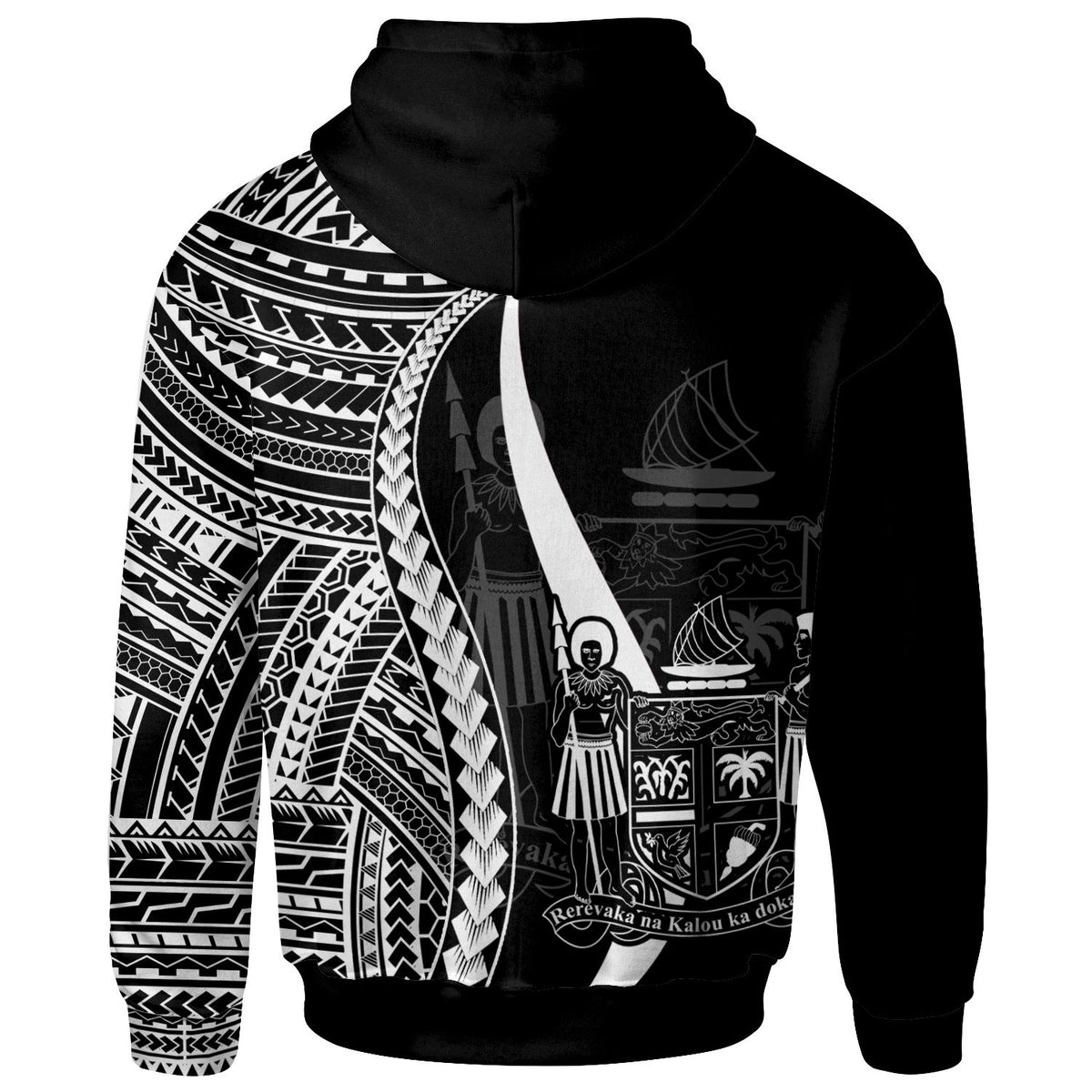 Fiji Zip up Hoodie White Tentacle Tribal Pattern Crest - Polynesian Pride