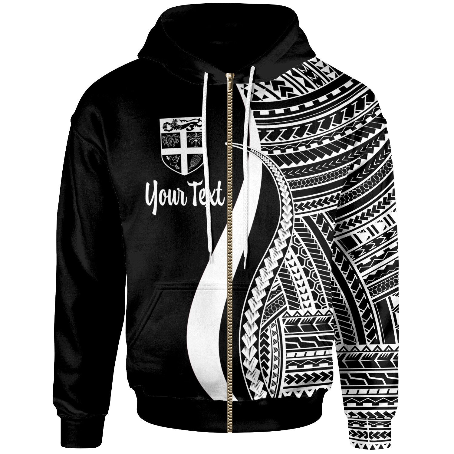 Fiji Custom Zip up Hoodie White Tentacle Tribal Pattern Unisex White - Polynesian Pride