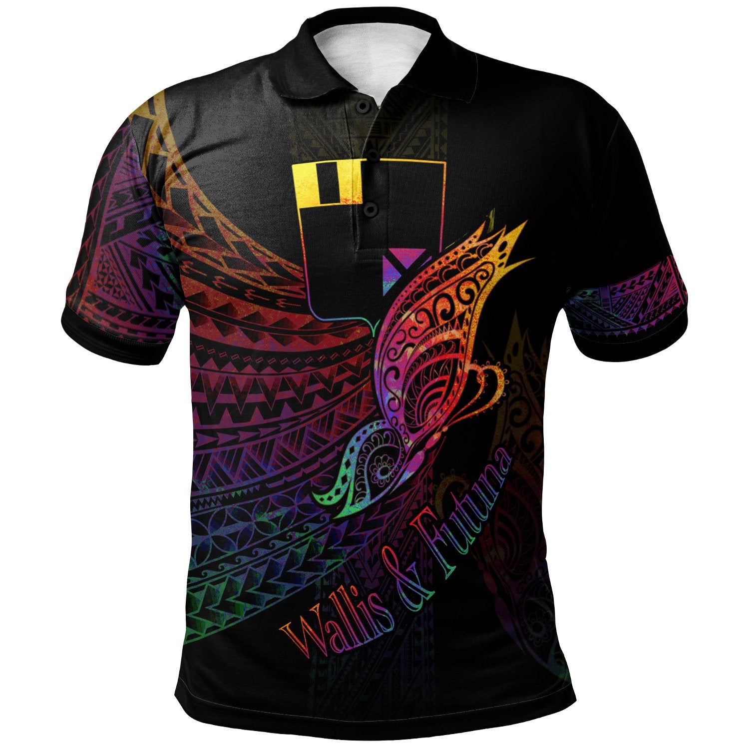 Wallis and Futuna Polo Shirt Butterfly Polynesian Style Unisex Black - Polynesian Pride