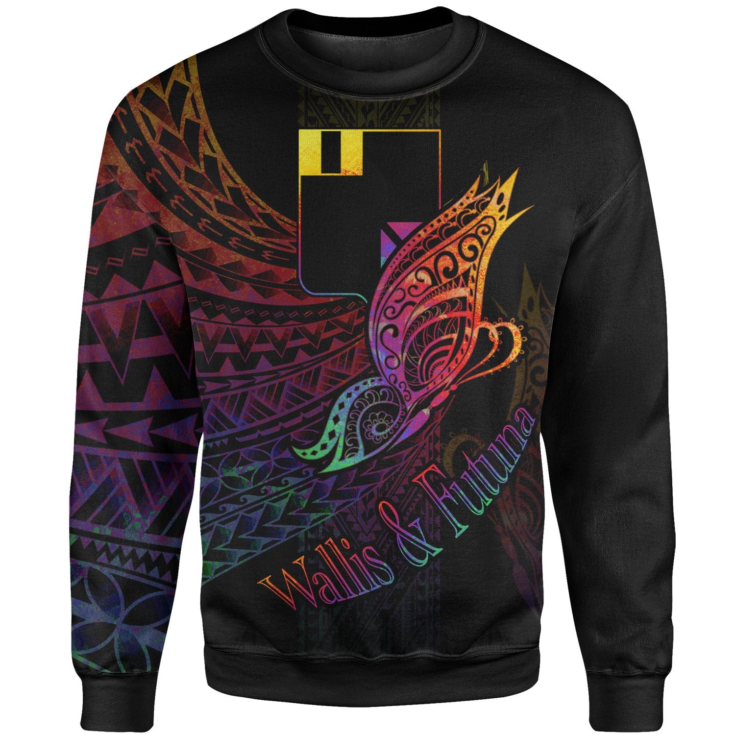 Wallis and Futuna Sweatshirt - Butterfly Polynesian Style Unisex Black - Polynesian Pride