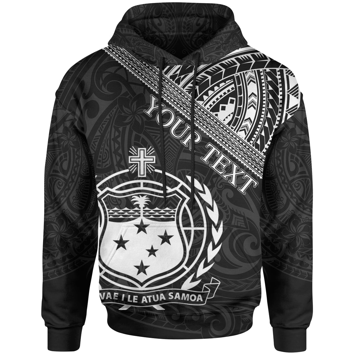 Samoa Custom Hoodie Polynesian Patterns With Coat of rms Unisex Black - Polynesian Pride