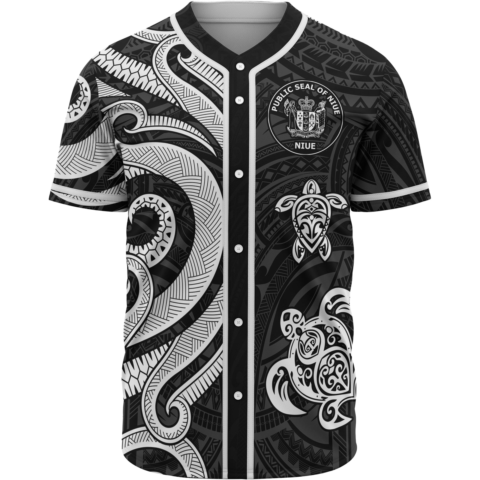Niue Baseball Shirt - White Tentacle Turtle Unisex White - Polynesian Pride
