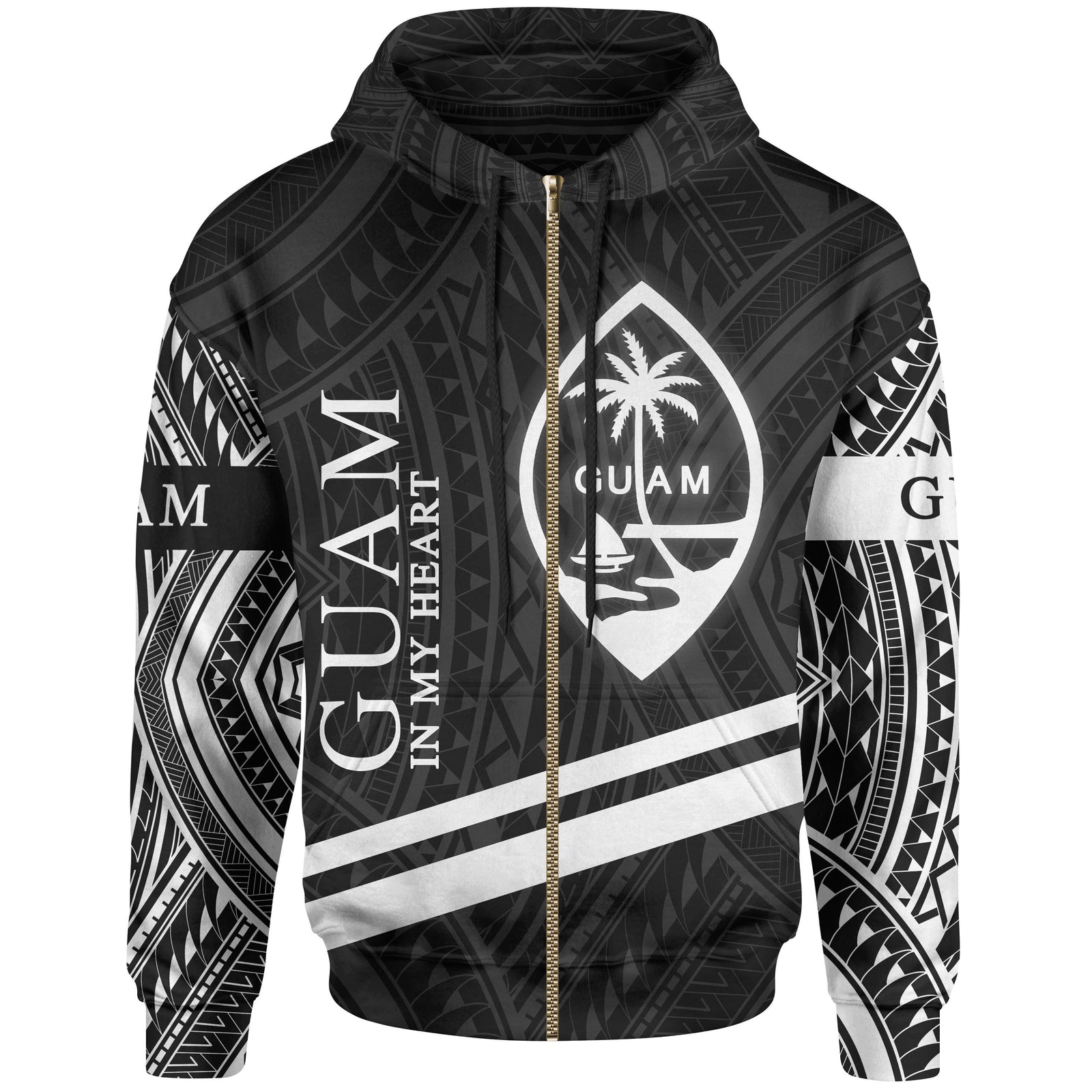 Guam Zip Hoodie In My Heart Style Polynesian Patterns Unisex Black - Polynesian Pride