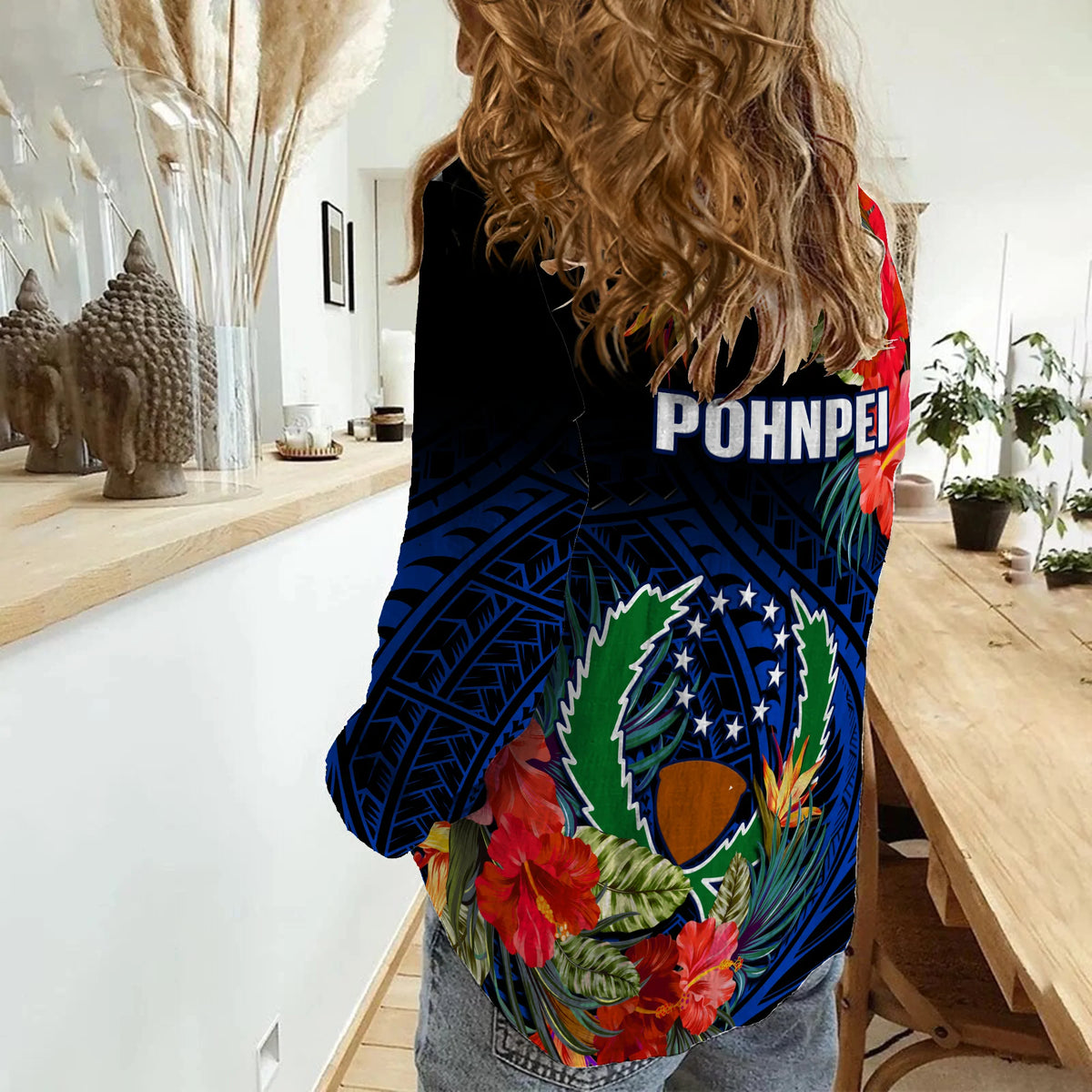 Pohnpei State Women Casual Shirt FSM Hibiscus Flowers Mix Polynesian LT14 - Polynesian Pride