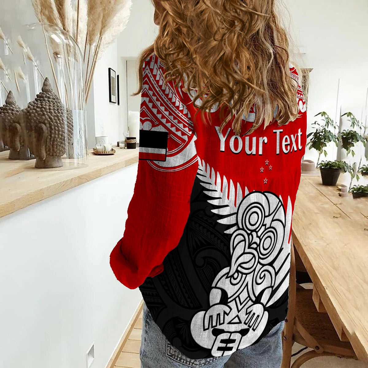 (Custom Personalised) Waitangi Day Women Casual Shirt Tino Rangatiratanga Flag With Tiki Maori Fern LT14 - Polynesian Pride