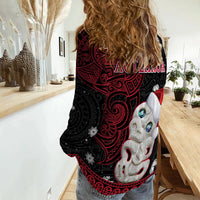 New Zealand Christmas Women Casual Shirt Hei Tiki Red Pohutukawa Meri Kirihimete LT14 - Polynesian Pride