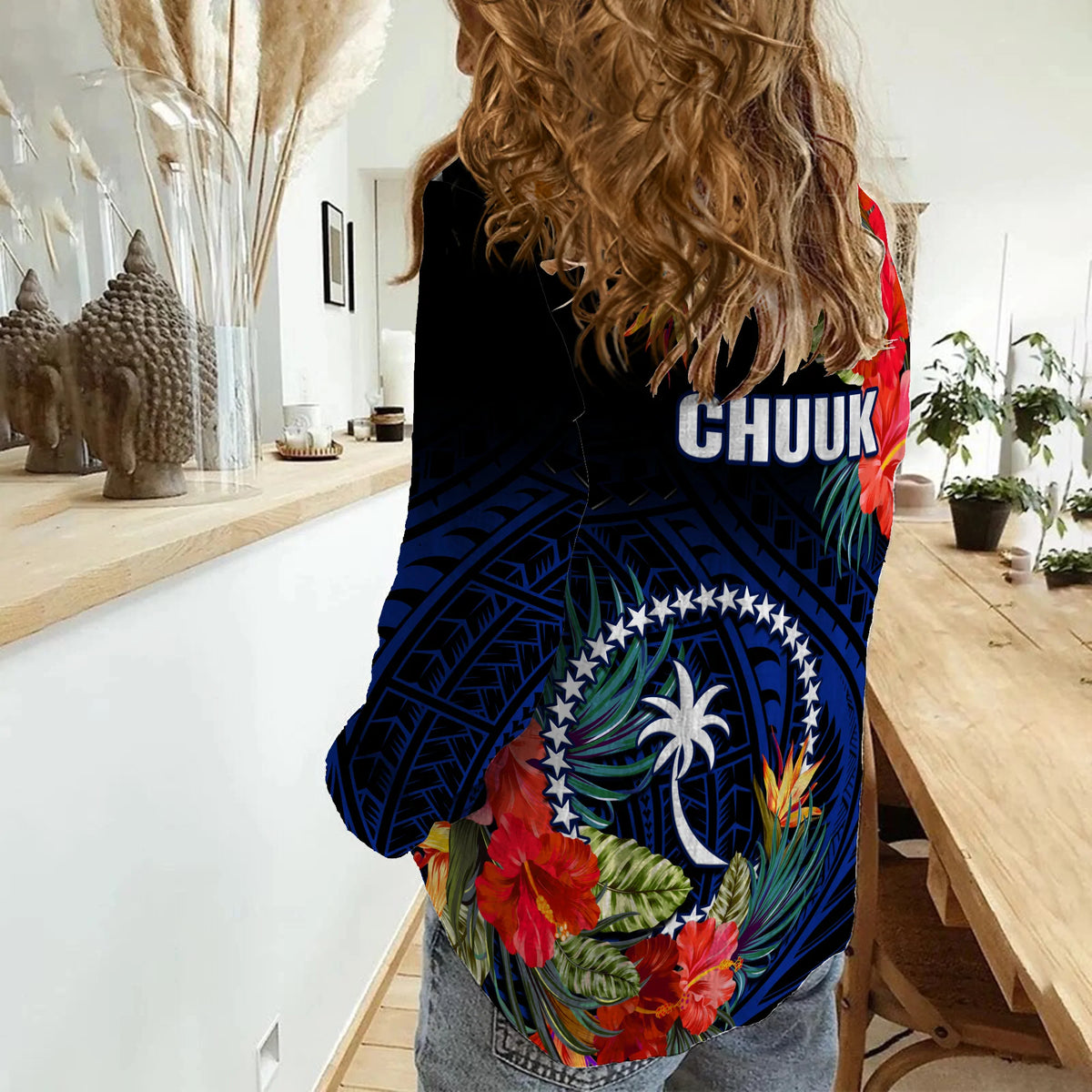 Chuuk State Women Casual Shirt FSM Hibiscus Flowers Mix Polynesian LT14 - Polynesian Pride