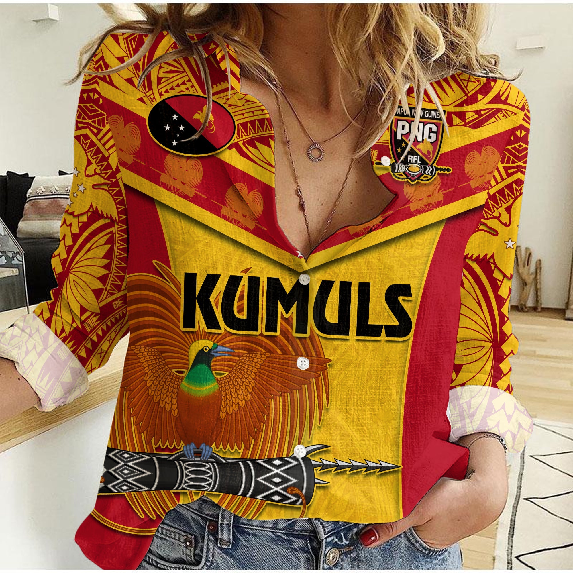 (Custom Text And Number) Papua New Guinea Rugby Women Casual Shirt PNG Kumuls Bird Of Paradise Yellow LT14 Female Yellow - Polynesian Pride