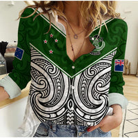 (Custom Text And Number) New Zealand Silver Fern Rugby Women Casual Shirt Maori Pacific LT14 Female White - Polynesian Pride