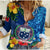 Samoa Women Casual Shirt Coat Of Arms Mix Tropical Flowers LT14 Female Blue - Polynesian Pride