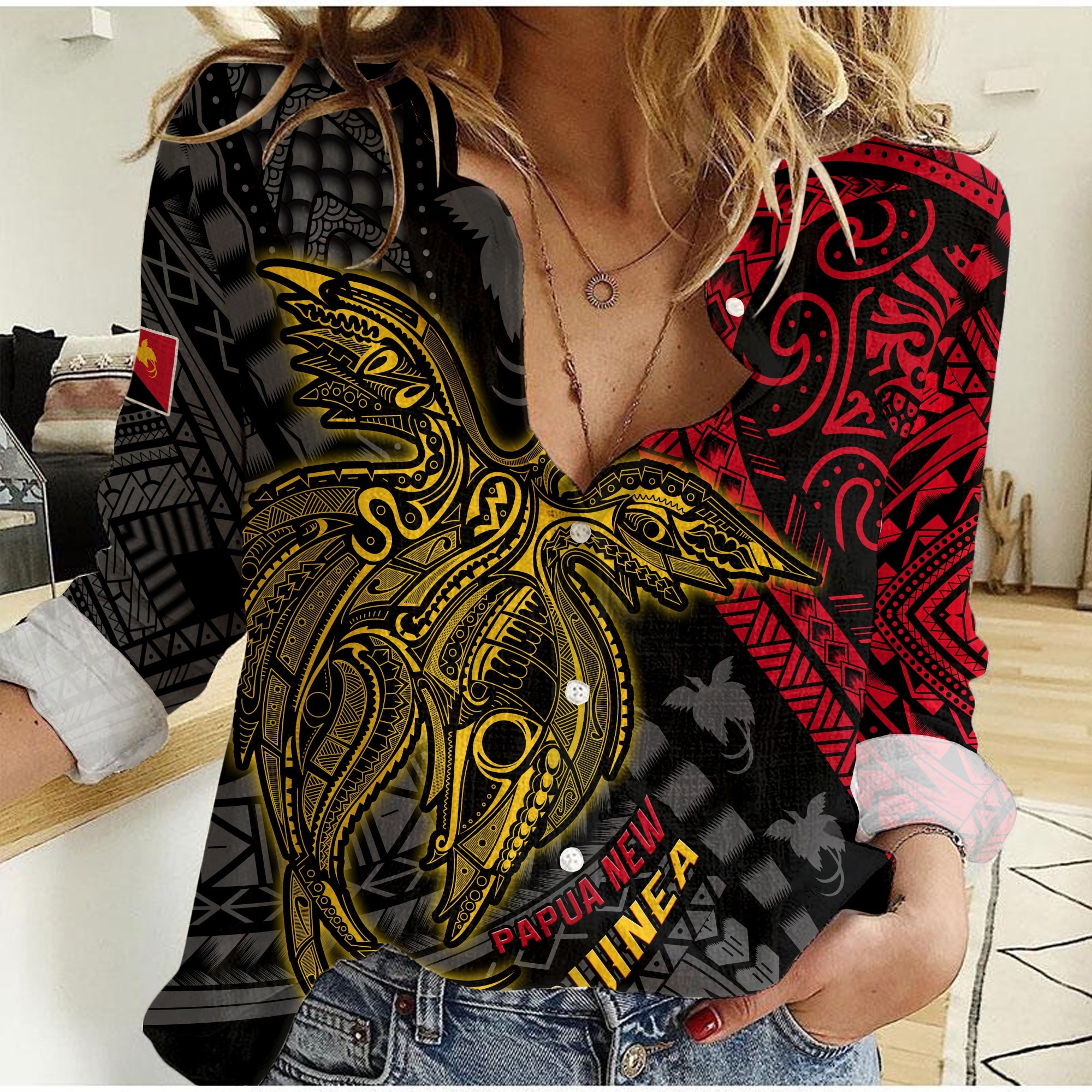 (Custom Personalised) Papua New Guinea Women Casual Shirt Raggiana Birds Of Paradise Happy 47th Independence Day LT13 Female Black - Polynesian Pride