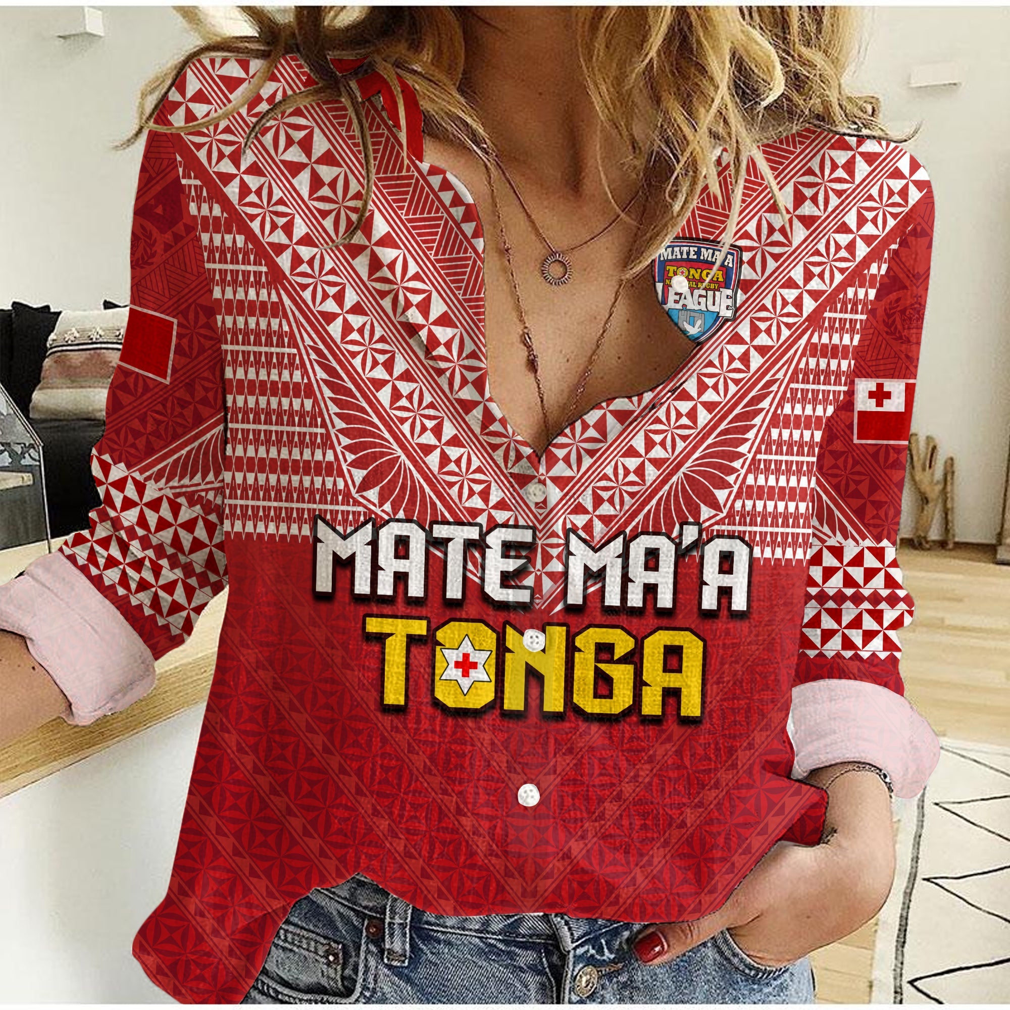 (Custom Personalised) Tonga Rugby MMT Women Casual Shirt Ngatu Mate Maa Tonga Special LT13 Female Red - Polynesian Pride