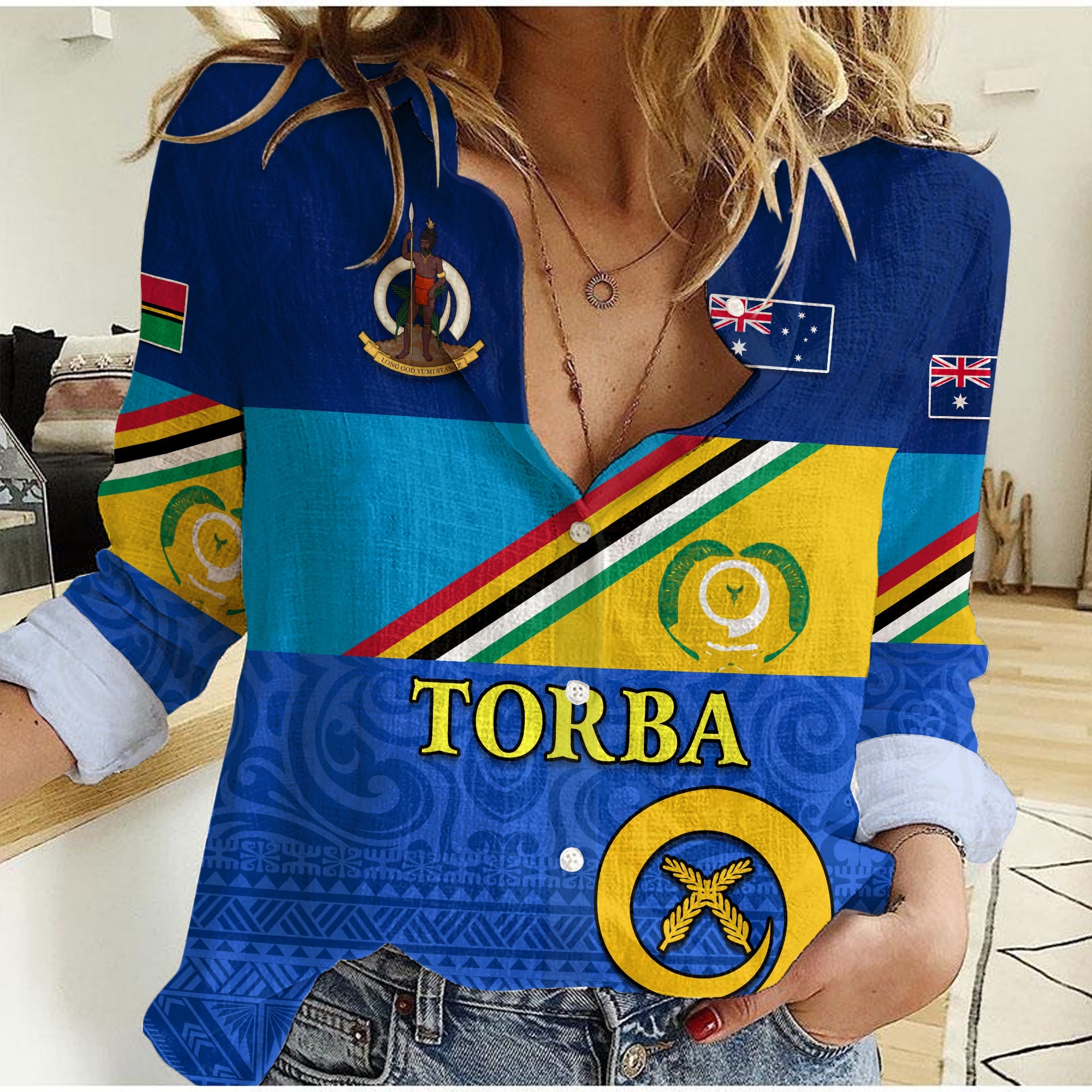 (Custom Personalised) Torba Vanuatu Province Women Casual Shirt Mix Australia Flag LT13 Female Blue - Polynesian Pride