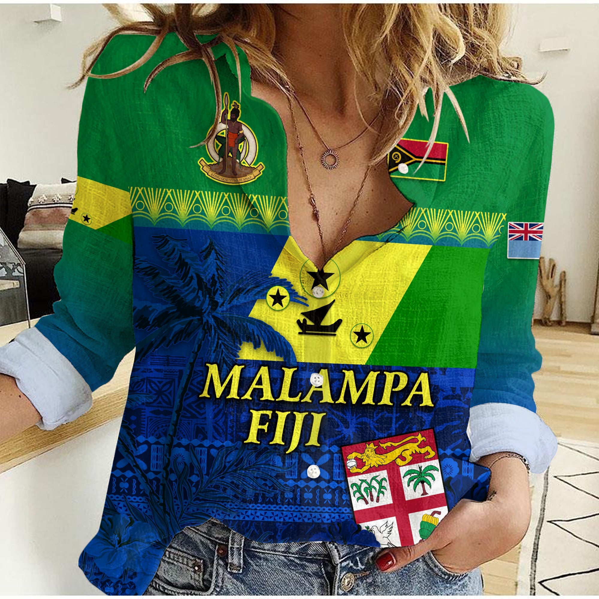 (Custom Personalised) Malampa Fiji Day Women Casual Shirt Vanuatu Polynesia mix Flowers LT13 Female Green - Polynesian Pride
