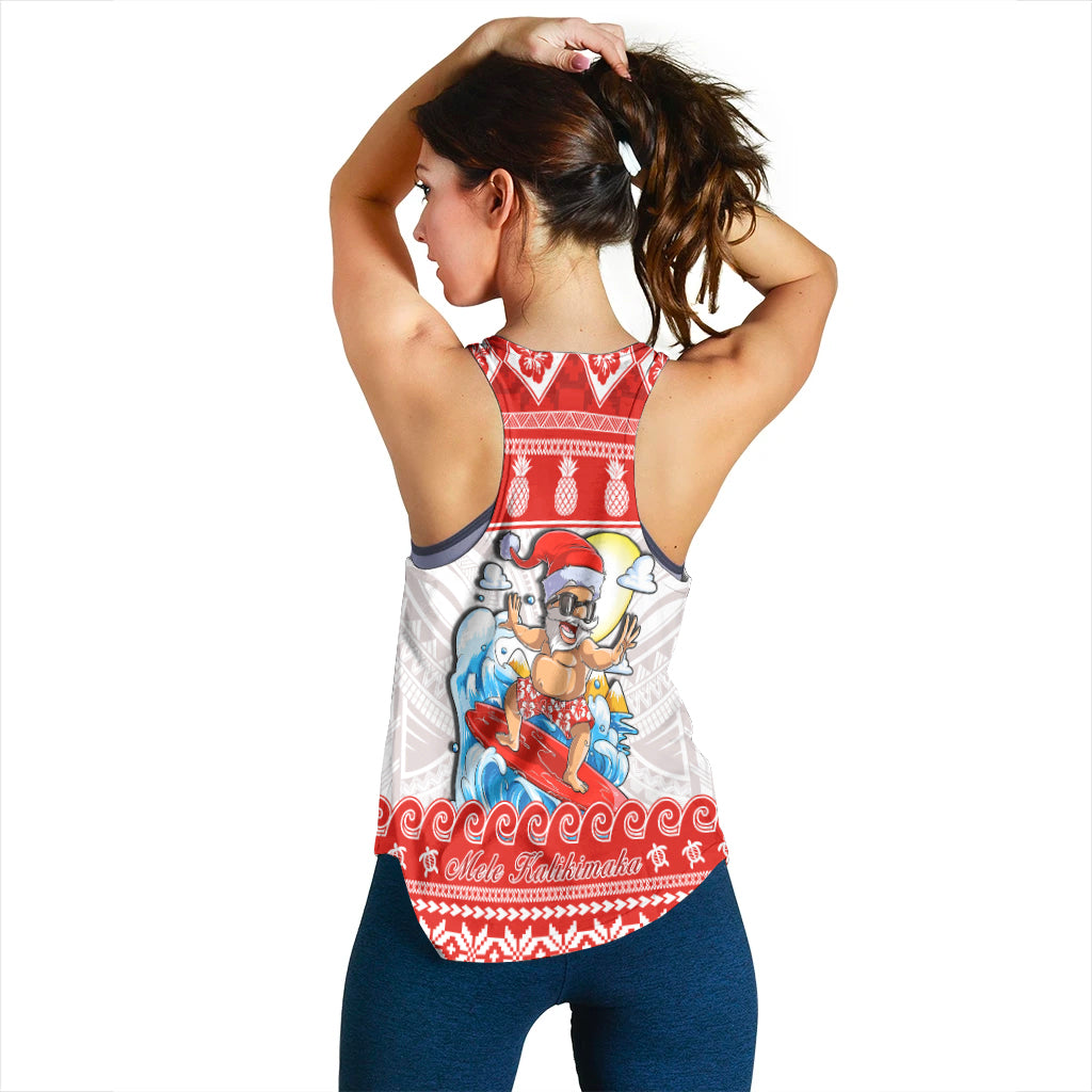 Custom Personalised Hawaii Christmas Women Racerback Tank Surfing Santa Mele Kalikimaka Polynesian LT14 - Polynesian Pride