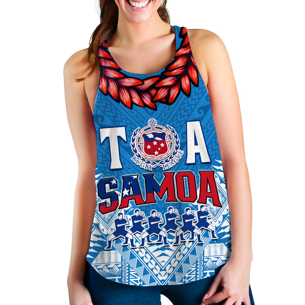 Toa Samoa Rugby Women Racerback Tank Manu Siva Tau Style Ulafala LT13 Blue - Polynesian Pride