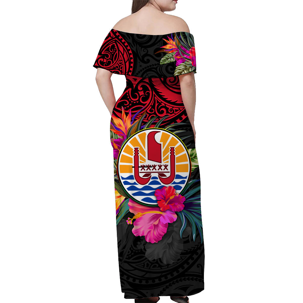 (Custom Personalised) Tahiti Off Shoulder Long Dress Alluring Polynesia and Tropical Flowers French Polynesia LT13 - Polynesian Pride