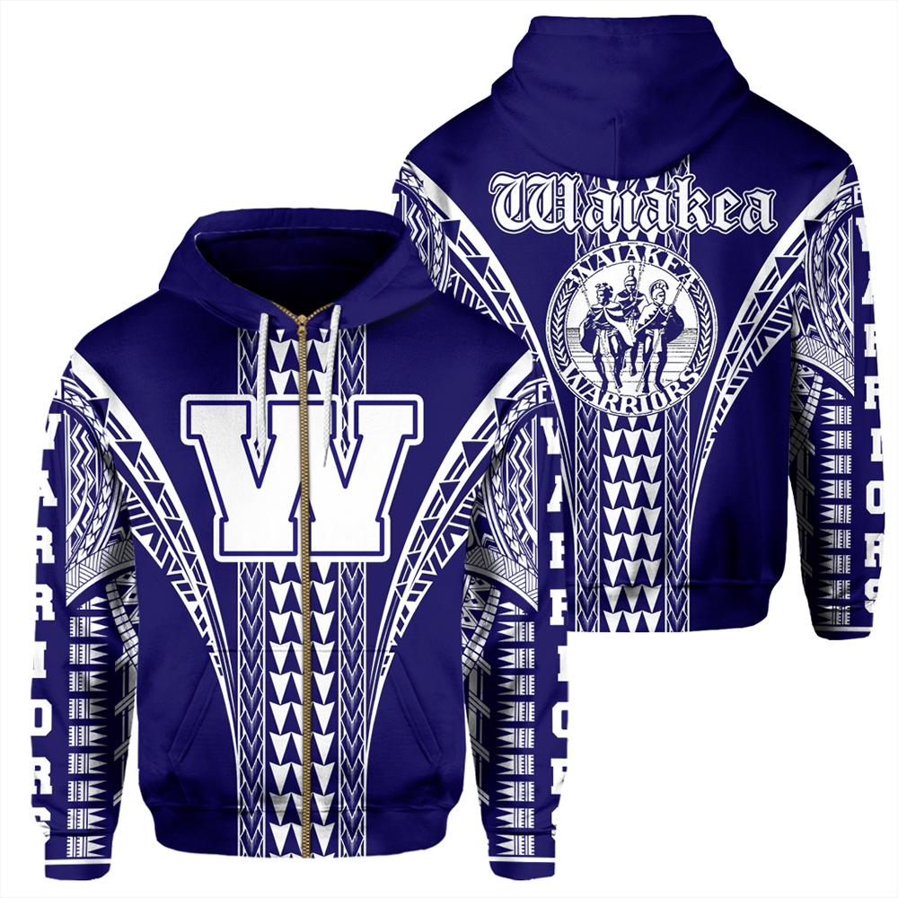 Hawaii Hoodie Waiakea High Zip Hoodie Unisex Blue - Polynesian Pride