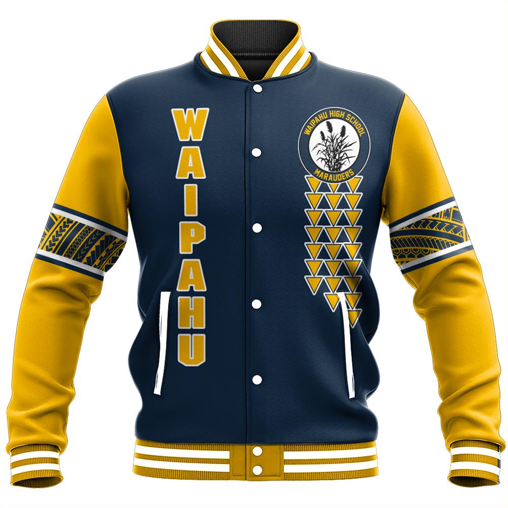 (Personalized) Hawaii Baseball Jacket - Waipahu High Custom Your Class Baseball Jacket - AH Unisex Blue - Polynesian Pride