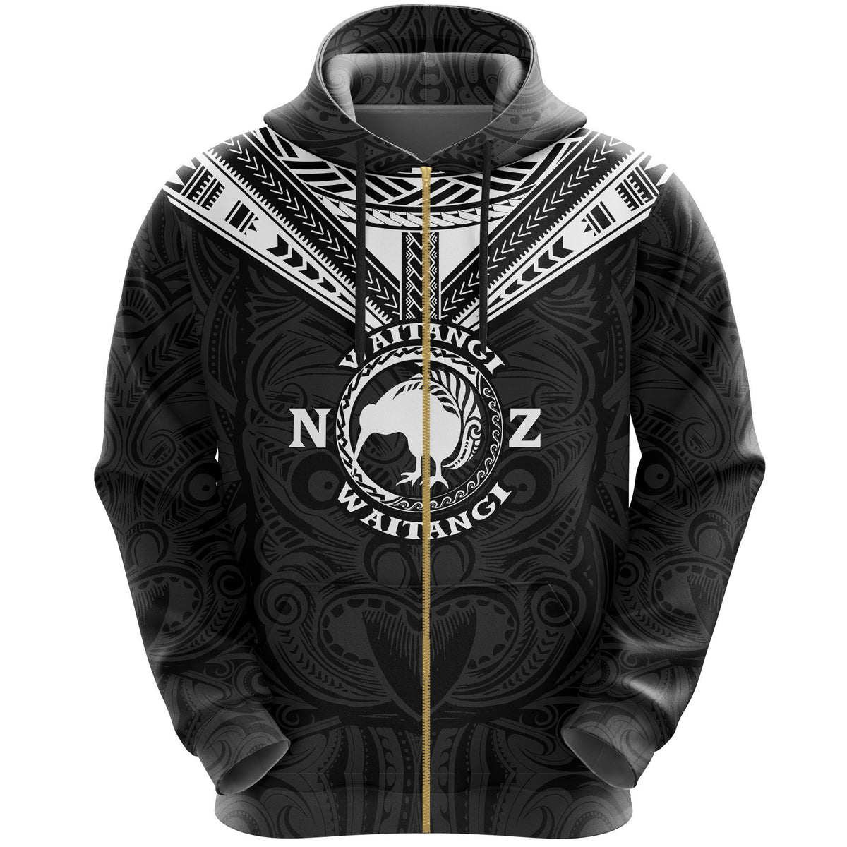 New Zealand Maori Zip Hoodie Waitangi Day Black Unisex Black - Polynesian Pride