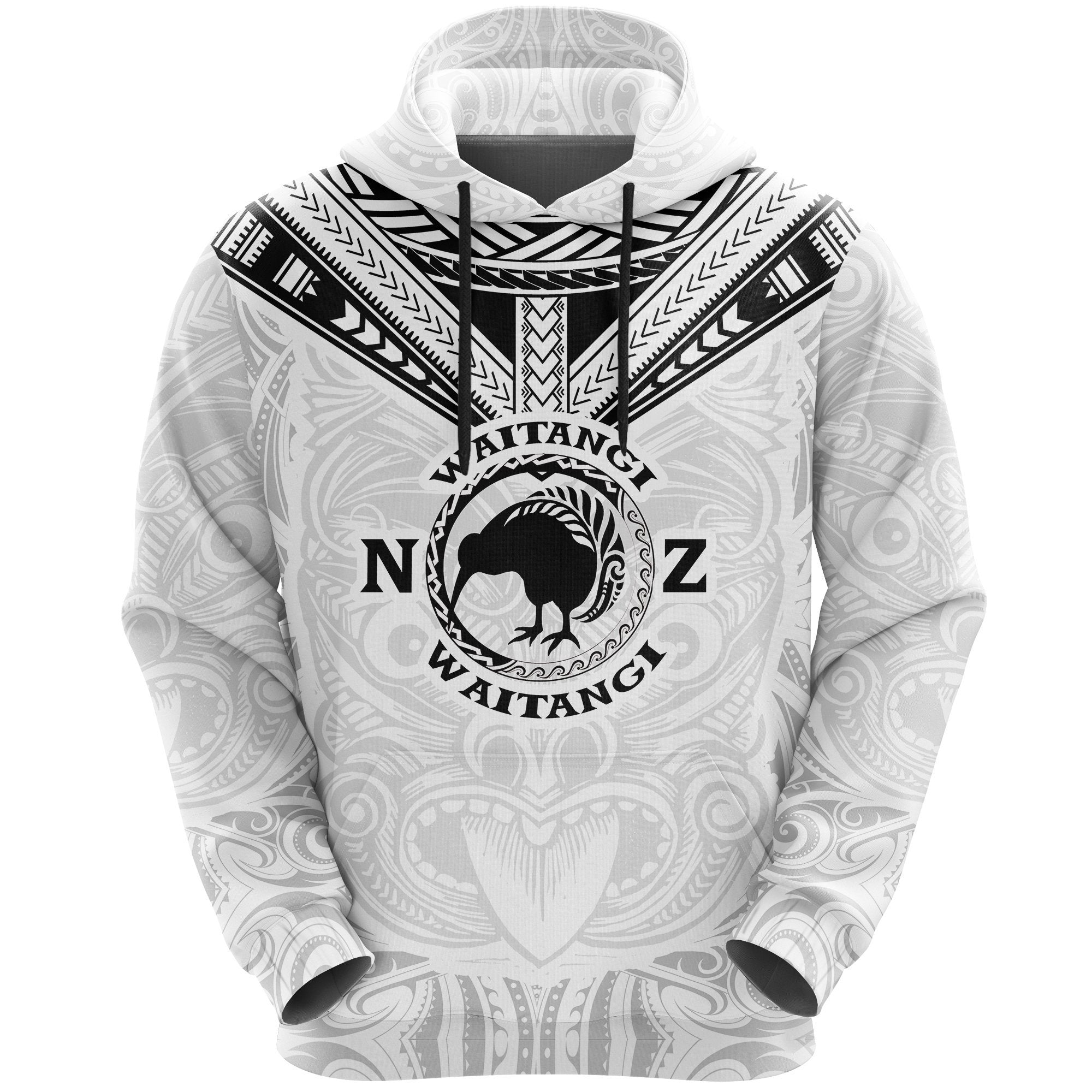 New Zealand Maori Hoodie Waitangi Day White Unisex Black - Polynesian Pride