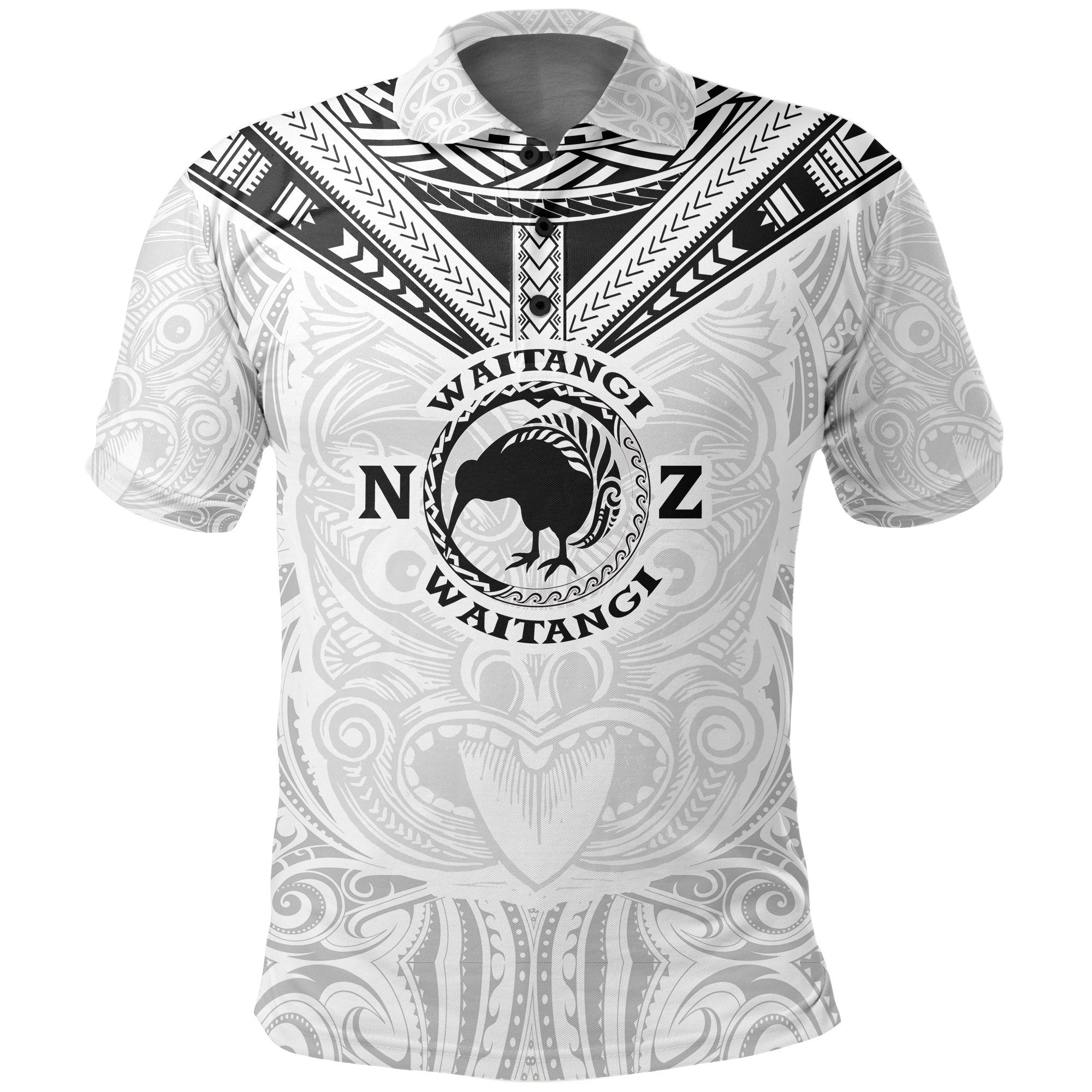 New Zealand Maori Polo Shirt Waitangi Day White Unisex Black - Polynesian Pride