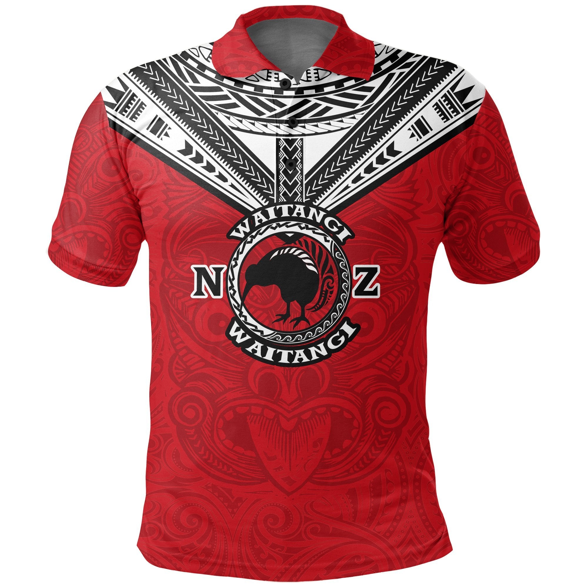 New Zealand Maori Polo Shirt Waitangi Day Red Unisex Black - Polynesian Pride