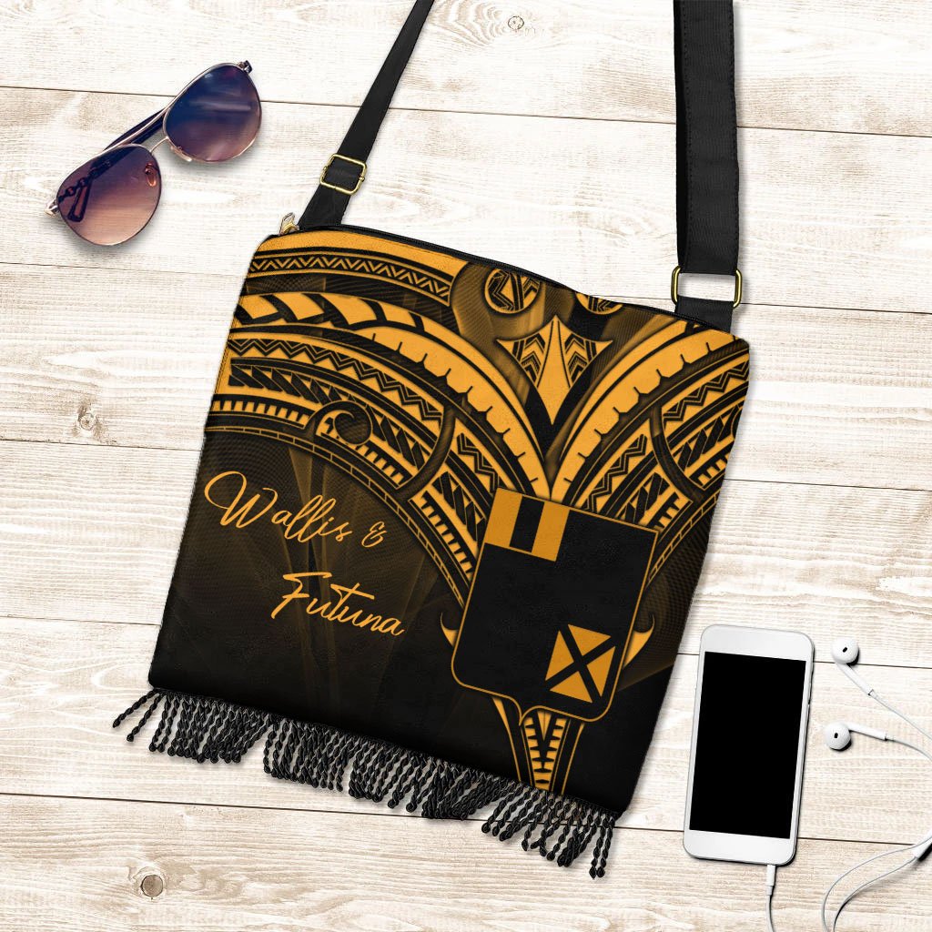 Wallis and Futuna Boho Handbag - Gold Color Cross Style One Size Boho Handbag Black - Polynesian Pride