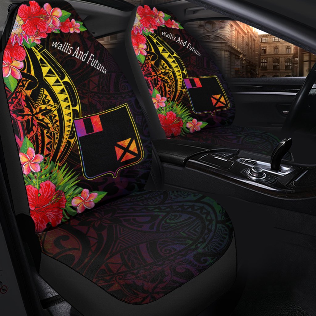 Wallis and Futuna Car Seat Cover - Tropical Hippie Style Universal Fit Black - Polynesian Pride
