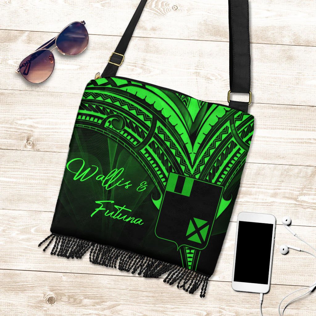 Wallis and Futuna Boho Handbag - Green Color Cross Style One Size Boho Handbag Black - Polynesian Pride