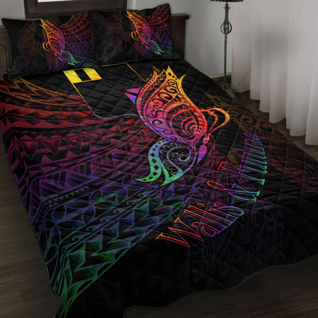 Wallis and Futuna Quilt Bed Set - Butterfly Polynesian Style Black - Polynesian Pride