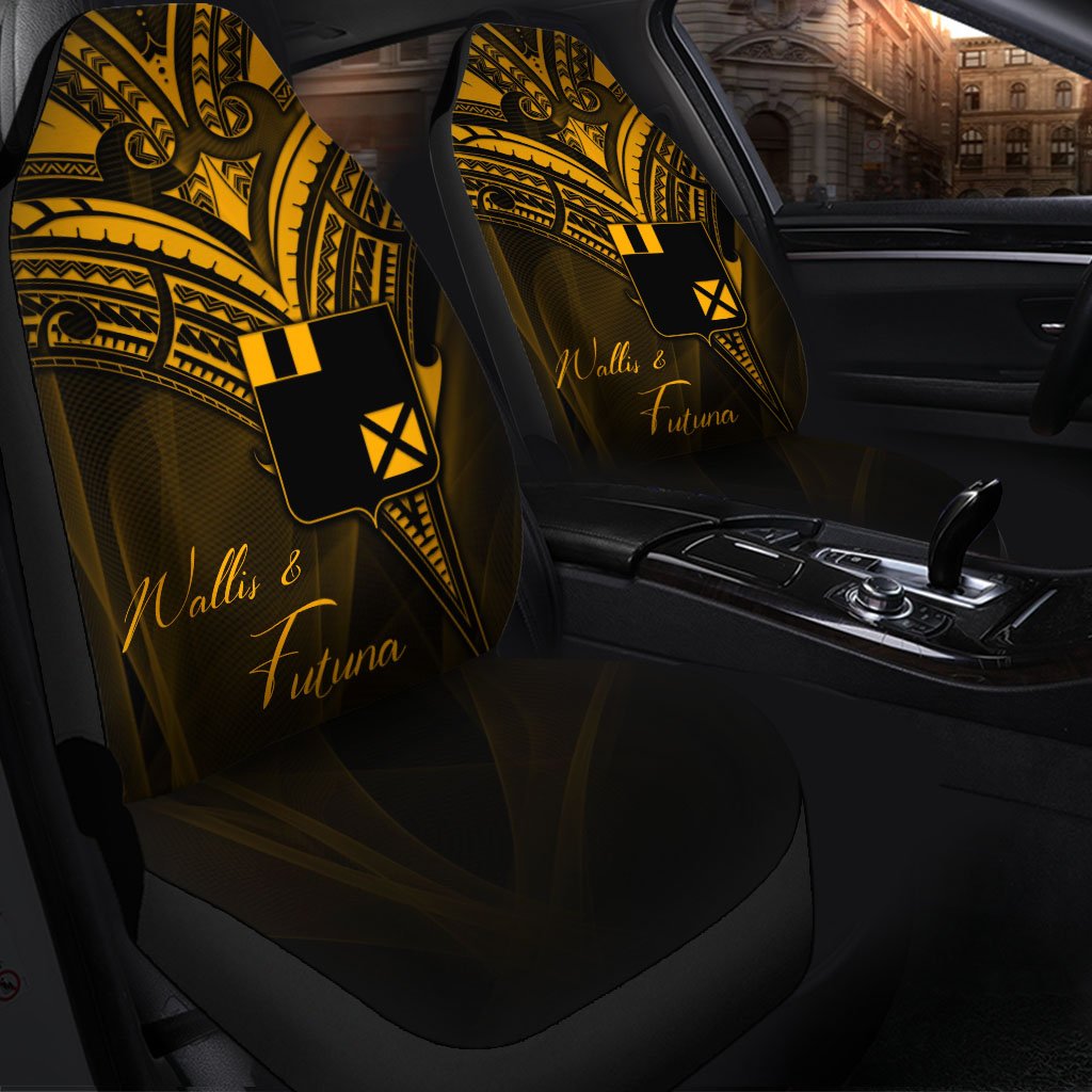 Wallis and Futuna Car Seat Cover - Gold Color Cross Style Universal Fit Black - Polynesian Pride