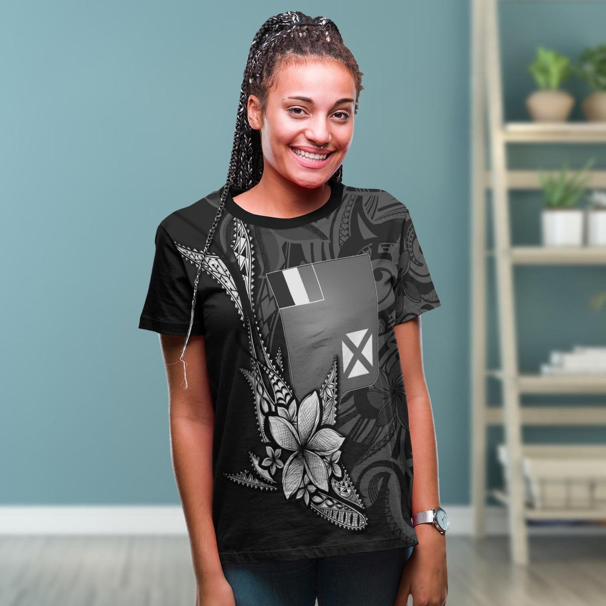 Wallis and Futuna Custom T Shirt Fish With Plumeria Flowers Style - Polynesian Pride