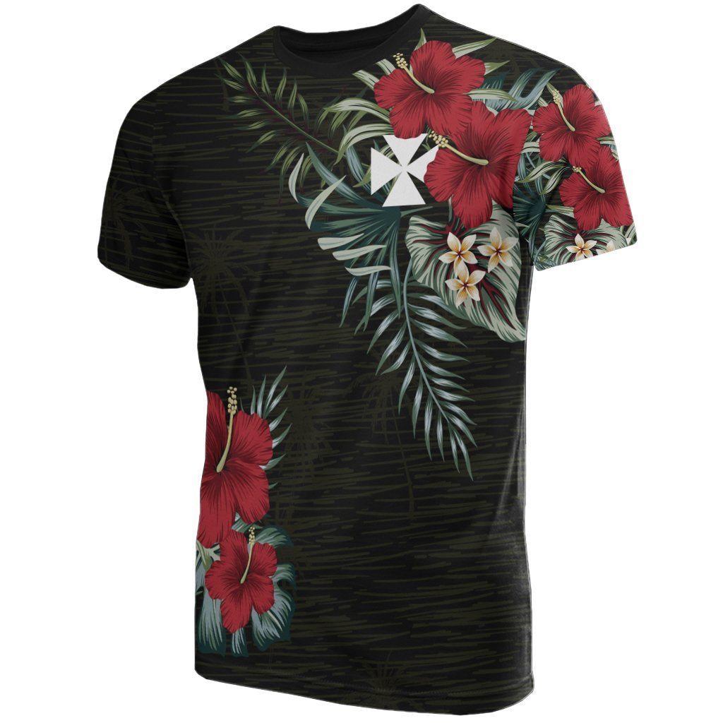 Wallis and Futuna T Shirt Wallis and Futuna Coat of Arms Hibiscus Palm Leaves Unisex Black - Polynesian Pride