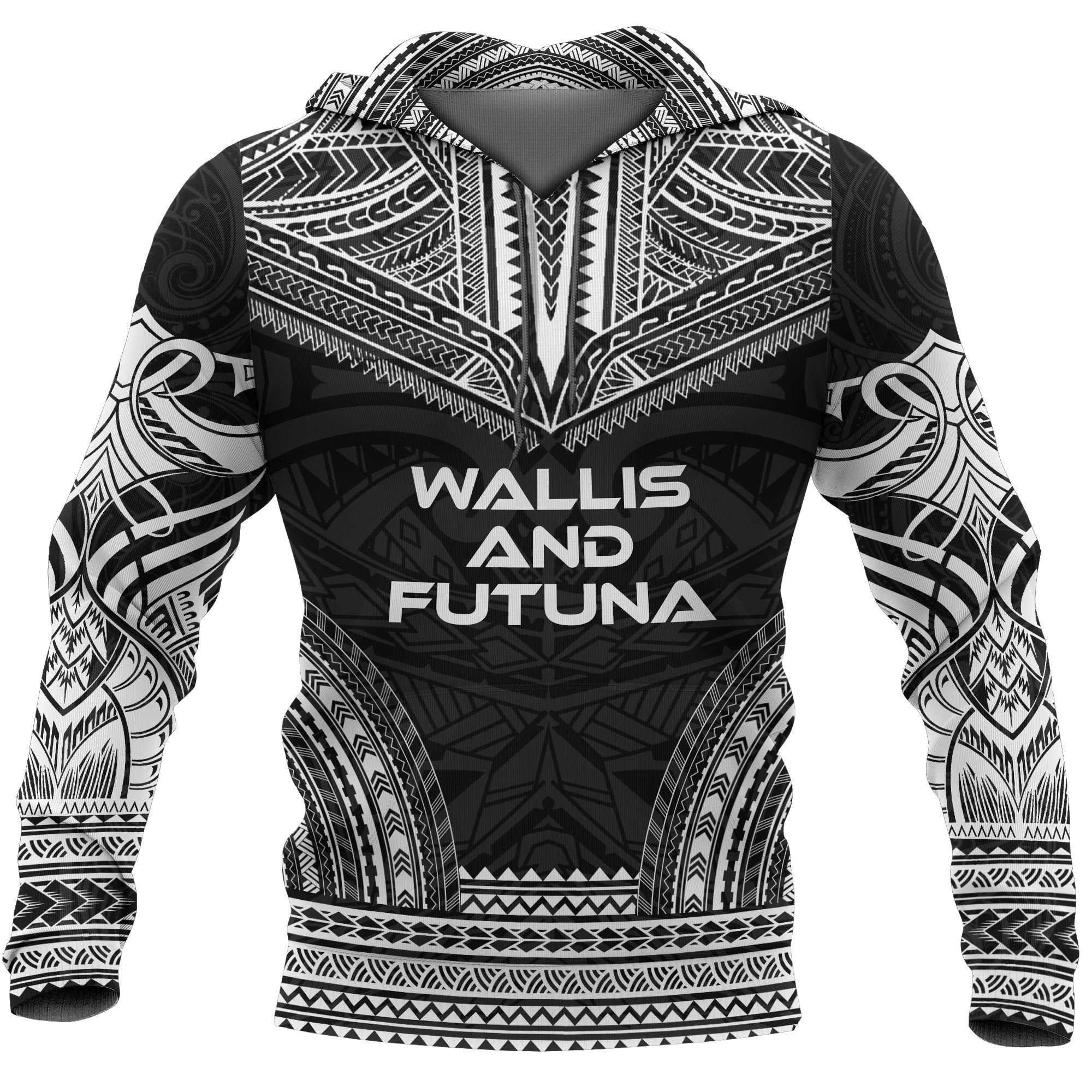 Wallis and Futuna Polynesian Chief Hoodie Unisex Black - White - Polynesian Pride