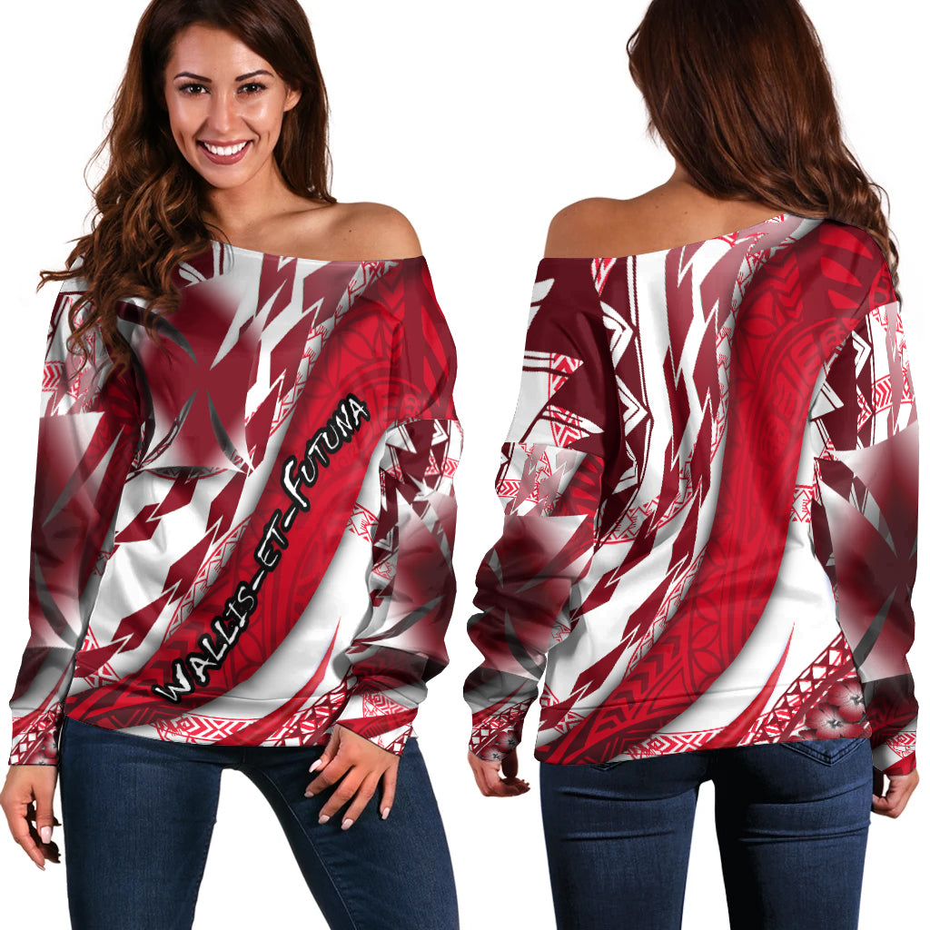 Wallis et Futuna Women Off Shoulder Sweater Artsy Style - White LT9 Women White - Polynesian Pride